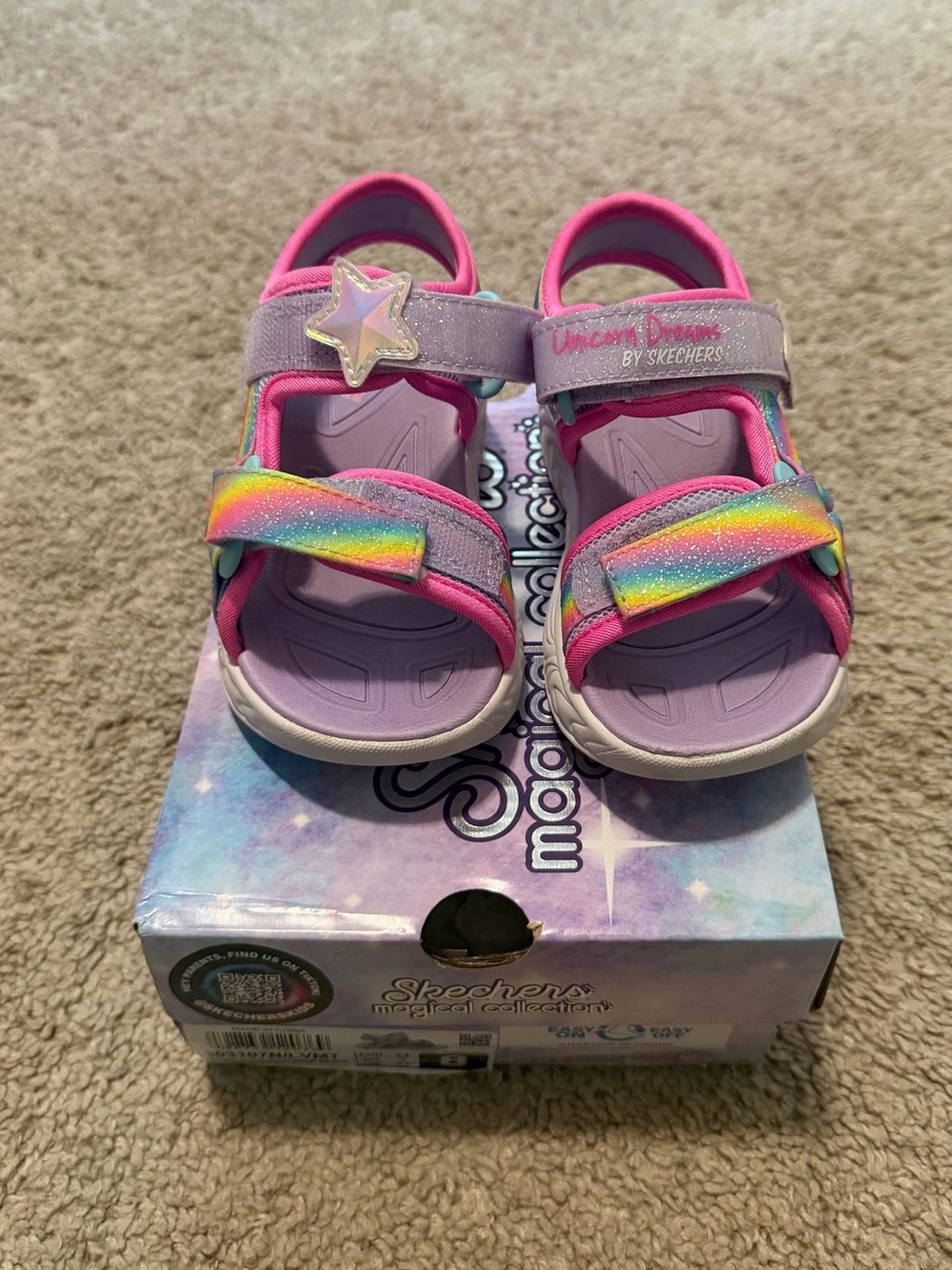 Skechers Kids Rainbow Glitter Unicorn Sandals - Pink & Lavender